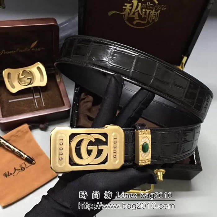 古馳CUCCI 頭層小牛皮壓花 純銅大餅扣 原單經典男士皮帶 GHG1078